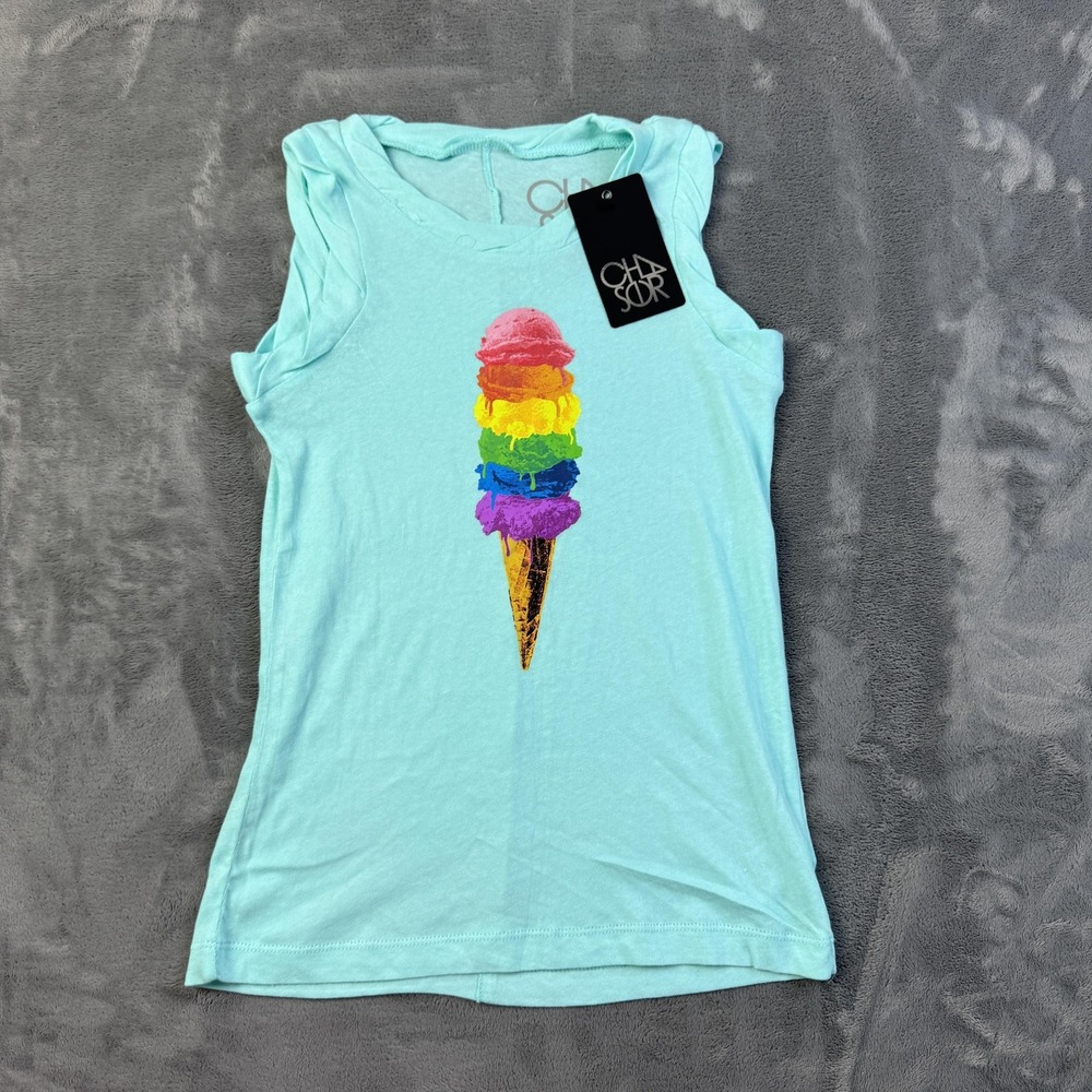 Chaser Shirt Kids 10 Blue Rainbow Ice Cream Graphic Tank Top 100% Cotton NEW‎